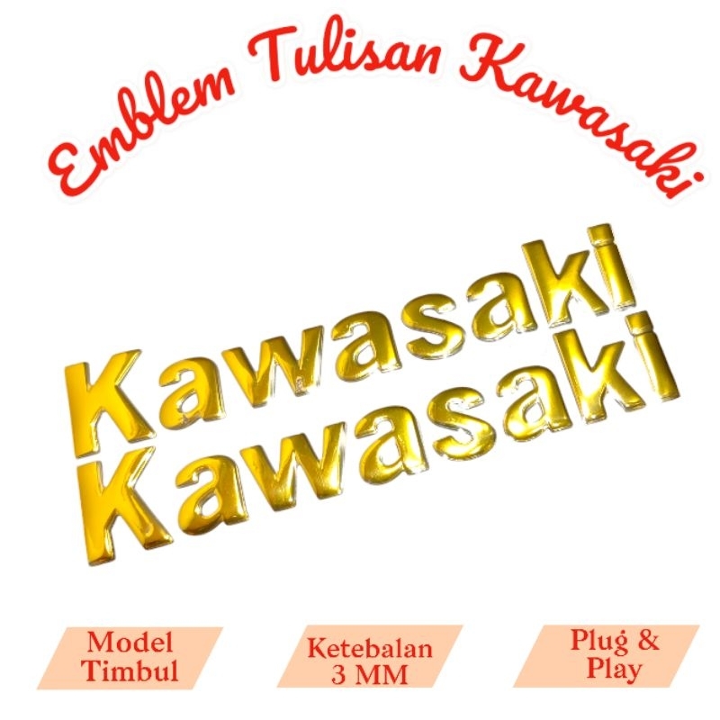 Emble Logo Tulisan Kawasaki / Emblem Stiker Timbul Emblem Kawasaki Sepasang