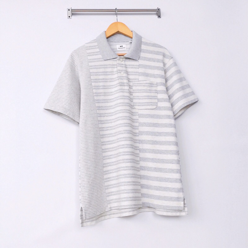 L/XL UNIQLO x Engineered Garments Polo Shirt Kaos Kerah Lengan Pendek Motif Vintage Stripe Garis Sal