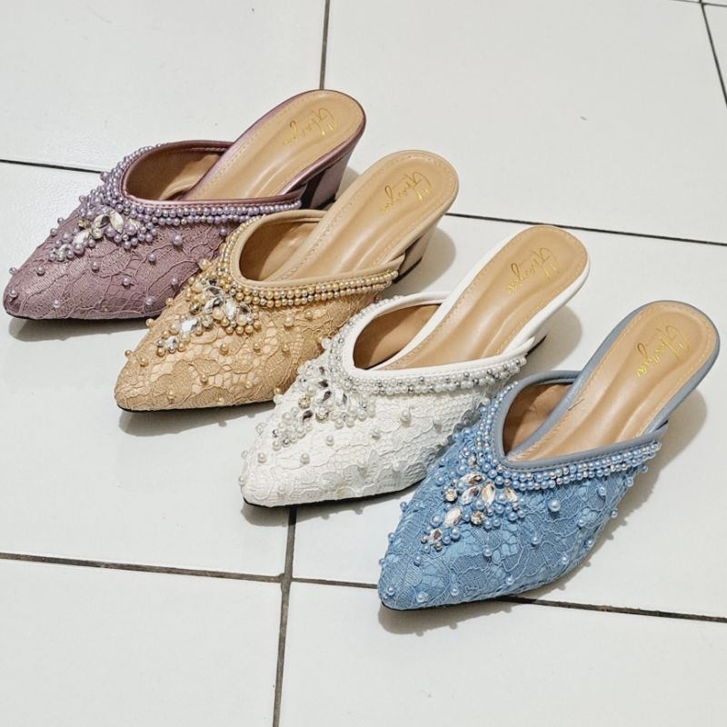 GHAZIA - Sendal Pengantin Hak 7cm Wedding Shoes Wanita Heels Premium Brukat Payet Kondangan Wisuda P