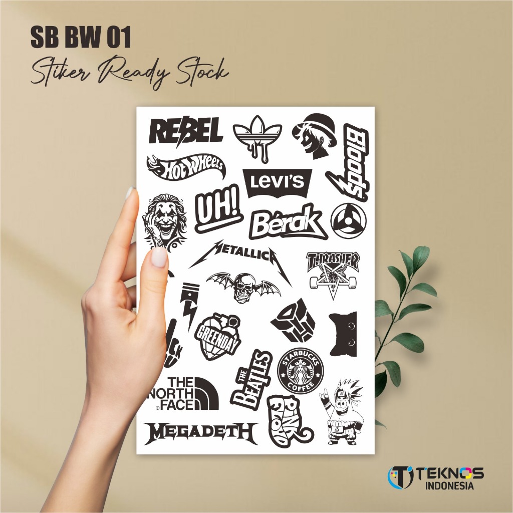 

STIKER VINYL HITAM PUTIH MURAH - STIKER BRAND MOTIF TAHAN AIR