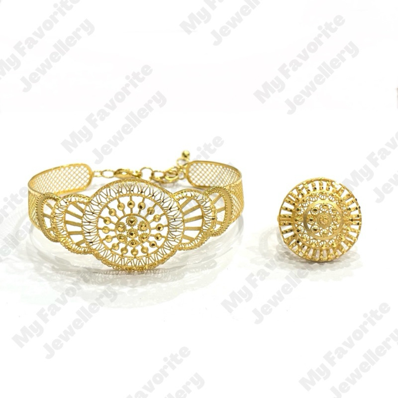 Gelang Kerawang Bulat Dubai dan Cincin EMAS ASLI Kadar 700 16K