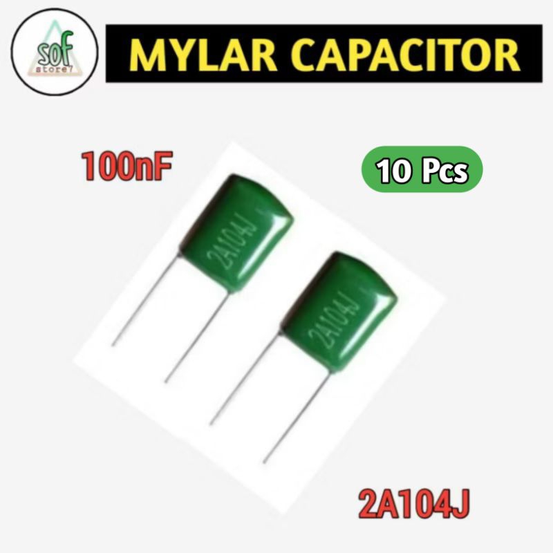 Kapasitor Milar 104 100nf Isi 10pcs Mylar 104j 2A104J