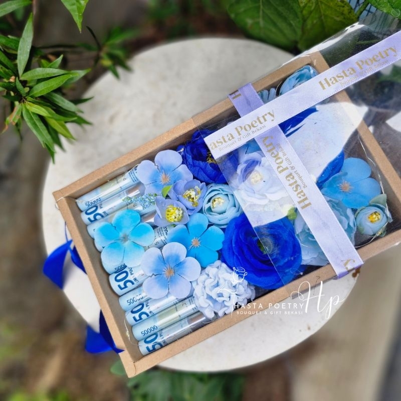 HASTA POETRY - MONEY GIFT BOX WITH ARTIFICIAL FLOWERS, HADIAH ANNIVERSARY, HARI IBU, ULANG TAHUN,