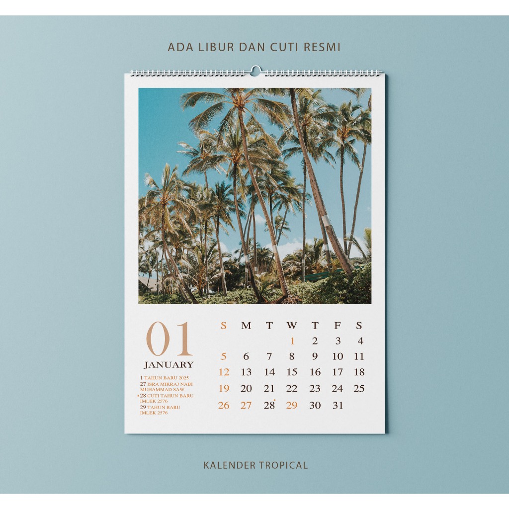 

Kalender Dinding A3 Tropical 2025 Aesthetic Premium Quality Spiral