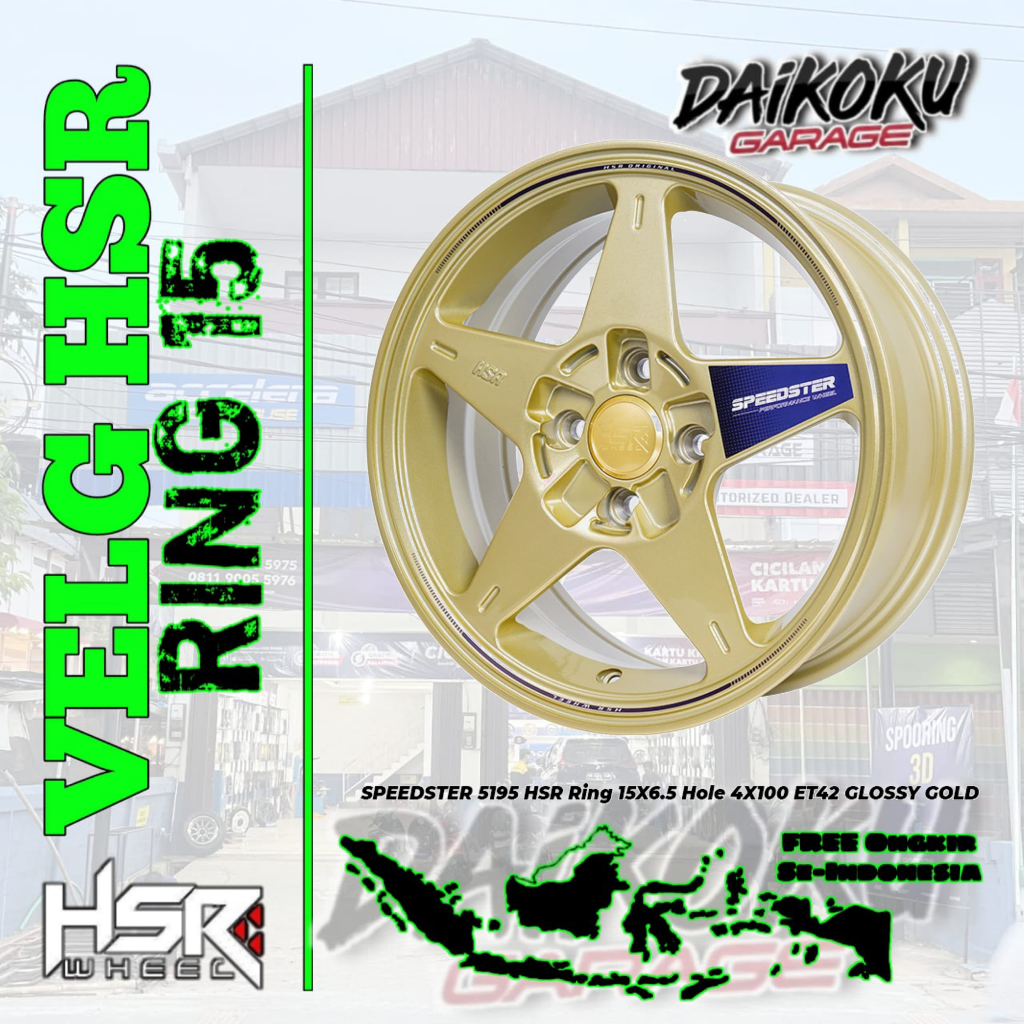 Velg Mobil Ring15 hsr speedster r15 lebar 6,5 4x100 et42 gold - toko velg mobil banjarmasin