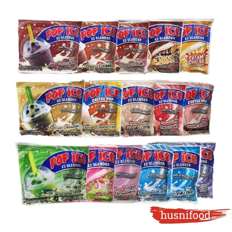 

Pop ice minuman serbu all varian rasa 1 renceng isi 10 sachet