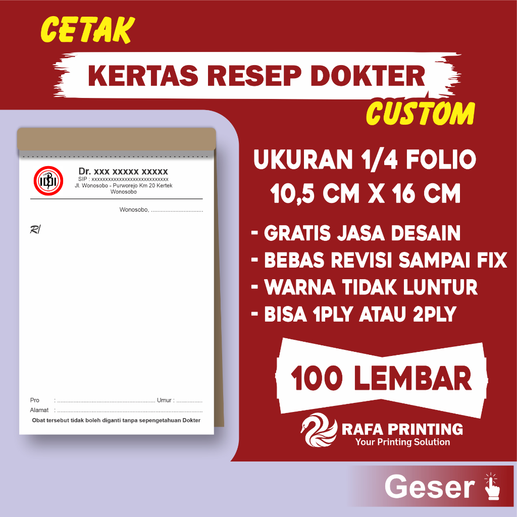 

Cetak Kertas Resep Dr Ukuran 1/4 Folio | Gratis Jasa Desain