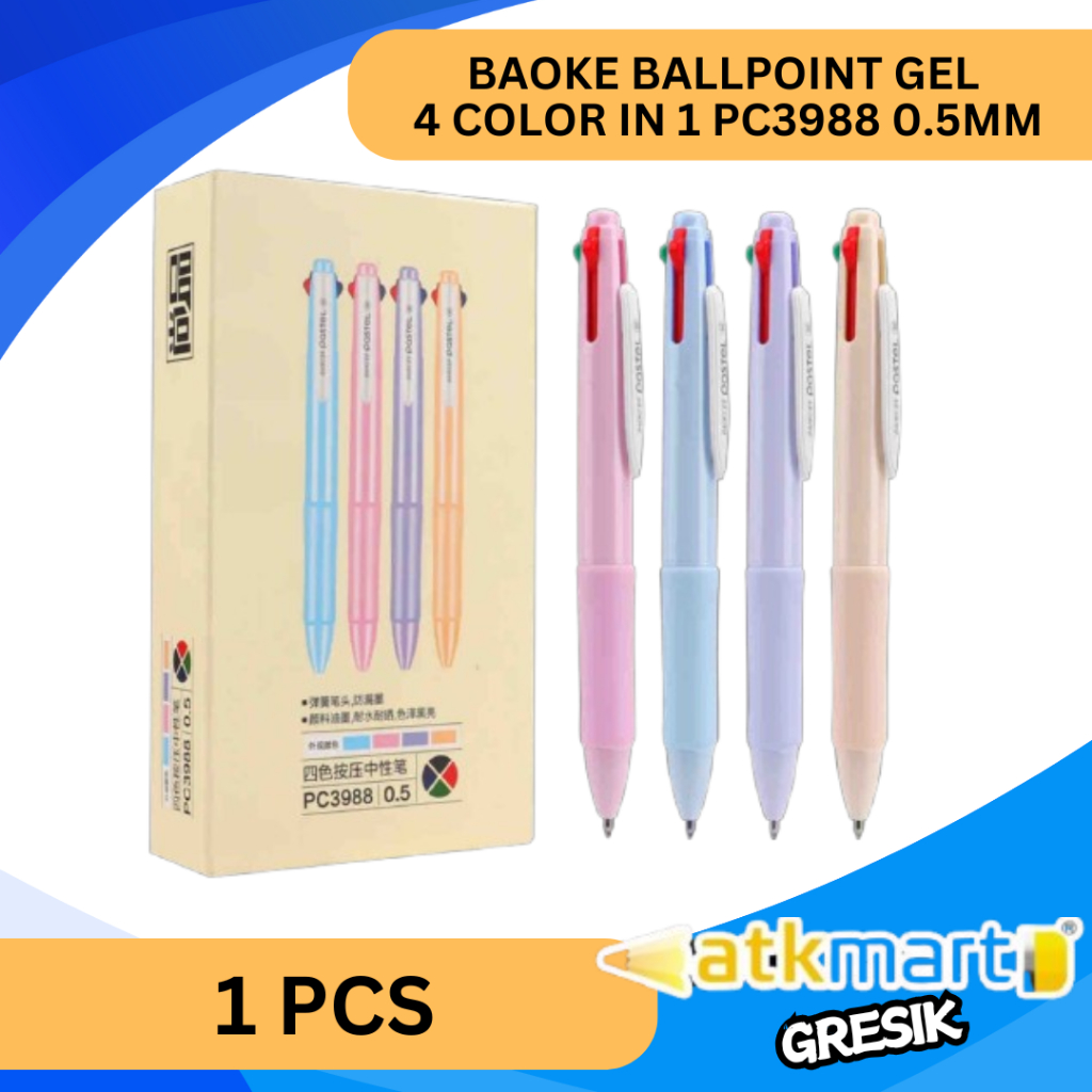 

BAOKE BALLPOINT GEL 4 COLOR IN 1 PC3988 0.5MM / PULPEN 4 WARNA / BALLPOINT WARNA PASTEL