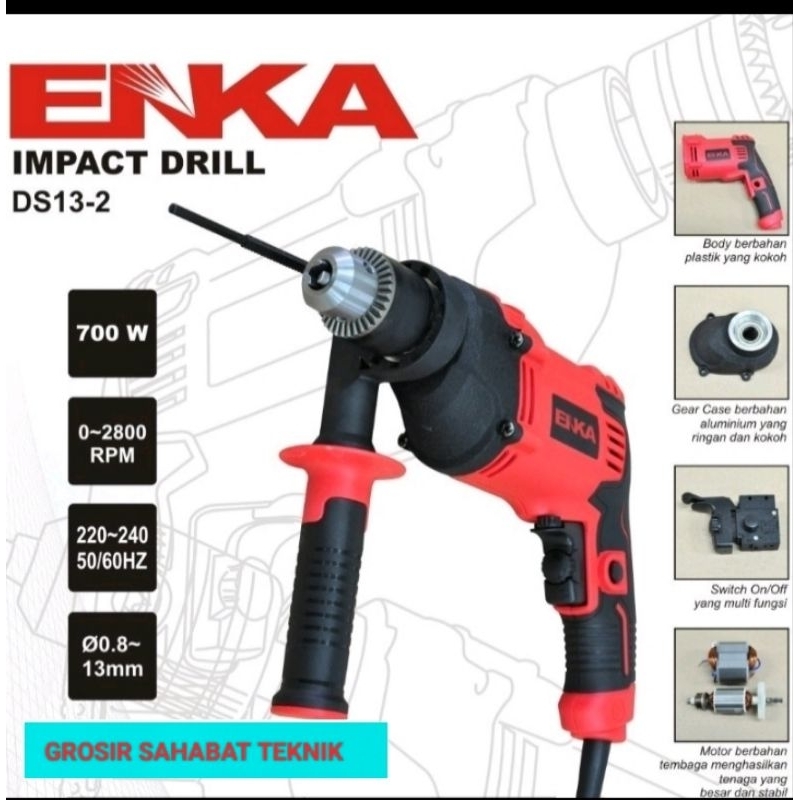 Mesin bor listrik ENKA DRILL BETON KAYU DAN BESI 13 mm DS13-2