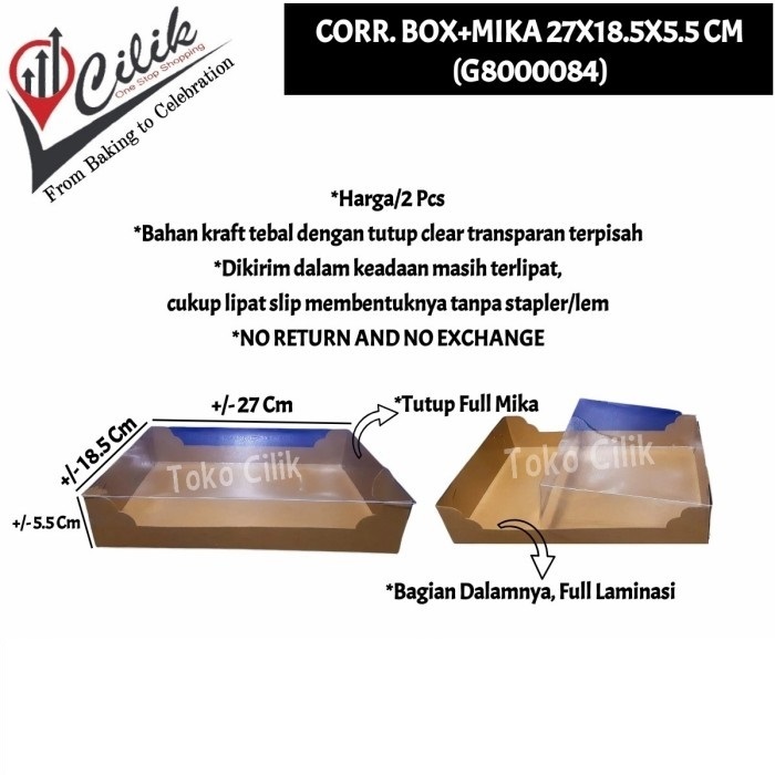 dus+corrugated+tutup+mika+27.5x18.5x5.5 cm+kemasan+box+donat+croffle