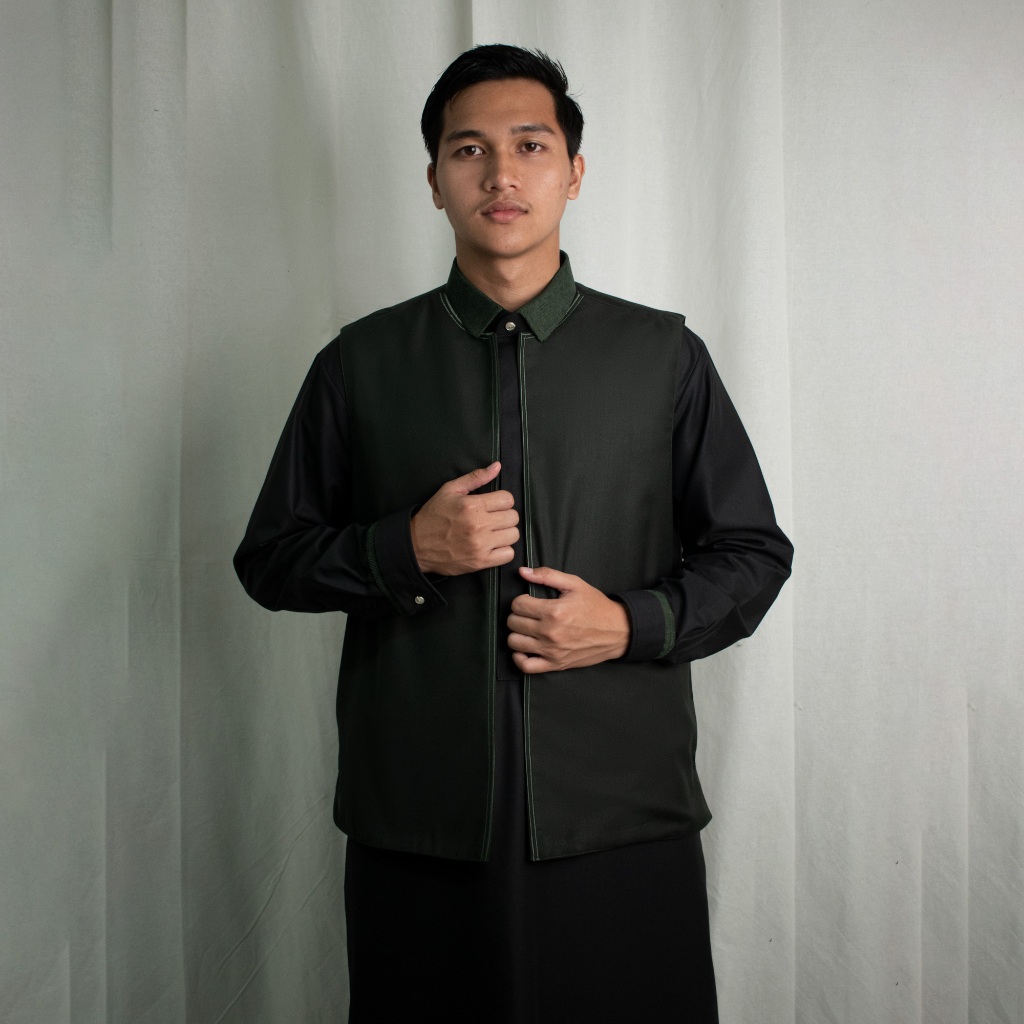 Yateer - Rompi Luaran Gamis Semiwool Vest Dark Green