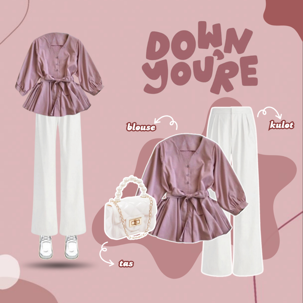 OneSet 3in1 Wanita Blouse Korean Premium & Celana Kulot Jennie Knit & Tas Jelly Glossy Mini 41B