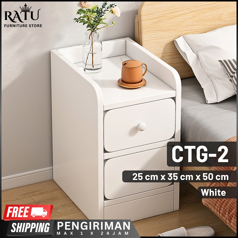 CTG-2 Lemari Sisi Ranjang Meja Nakas Kecil Rak 2 Laci Kayu Minimalis Ratu Furniture Store