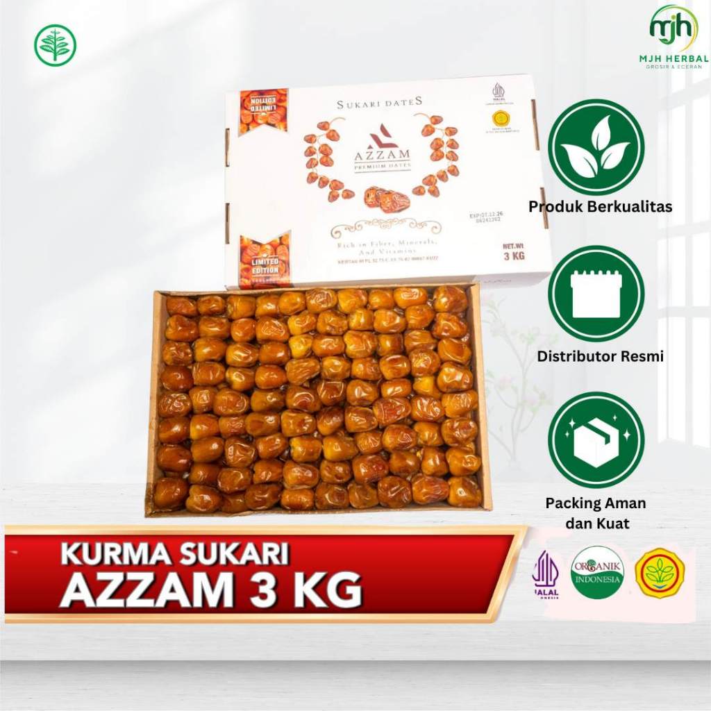

Kurma Sukari Premium Merek Azzam - Kemasan 850 Gr I 1 Kg I 3 Kg | Manis, Lembut & Segar