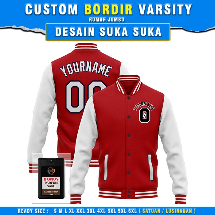 Jaket Varsity Custom Bordir satuan merah putih jaket seragam custom desain sendiri