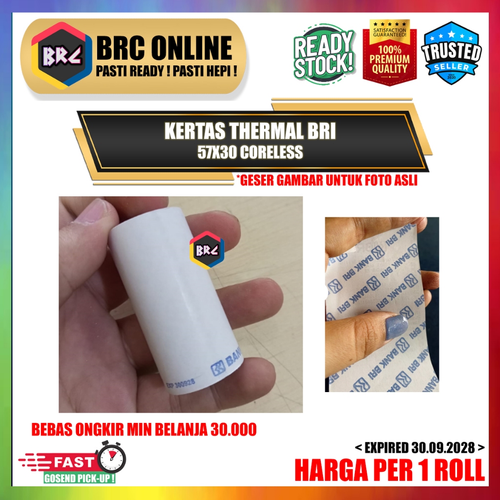 

[1 PCS] Kertas Thermal LOGO BRI 57x30 Coreless / Tanpa Core PPOB EDC Bolak Balik Thermal Paper