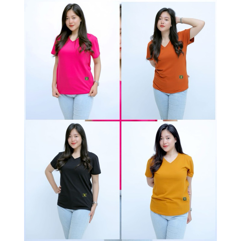 Kaos Polos V Neck // Wanita Dewasa // Lengan Pendek // Bahan Combed 24S