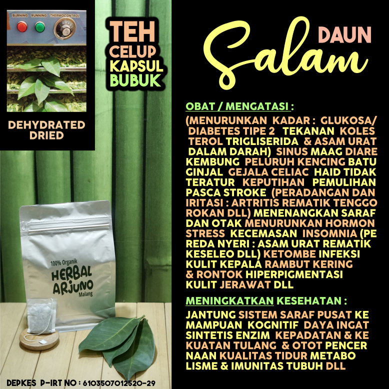 

Dehydrated Dried Teh Celup Kapsul Bubuk Daun Salam Obat Diabetes Hipertensi Kolesterol Lemak Darah Asam Urat Gout Batu Ginjal Sinus Maag Celiac Keputihan Hiperpigmentasi Meratakan Warna Kulit Ketombe Rambut Kering Rontok Kesehatan Jantung Herbal Alami