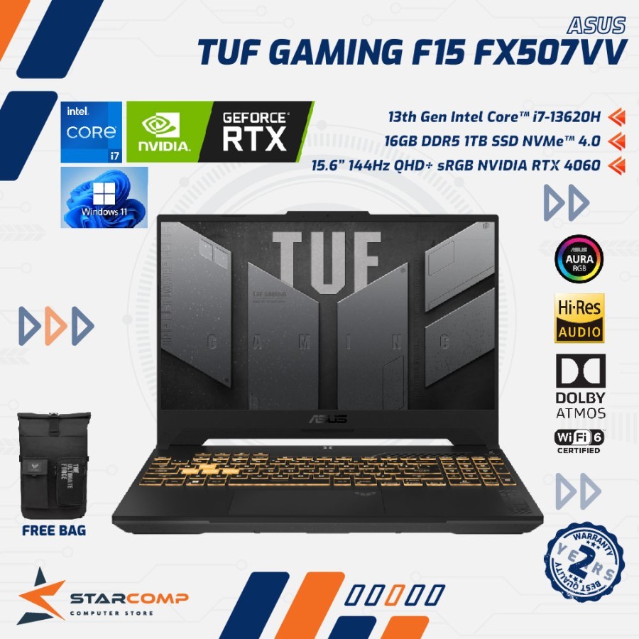 ASUS TUF F15 FX507VV-I745K9M-O Intel Core i7 13620H 16GB 1TB RTX4060 15.6" QHD+ IPS