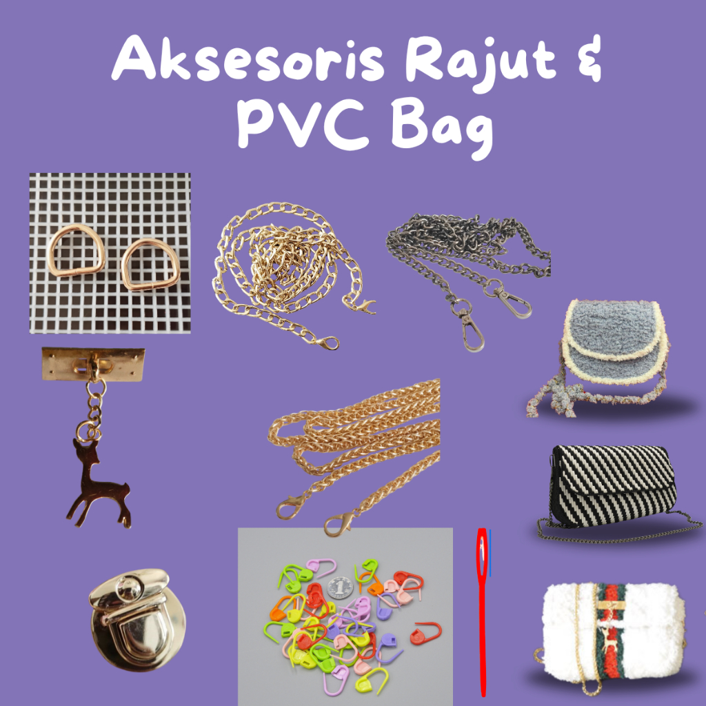 Aksesoris Rajut Tas PVC / Aksesoris Tas PVC DIY / Aksesoris Rajut / Kunci tas / D ring Tas / Rantai 