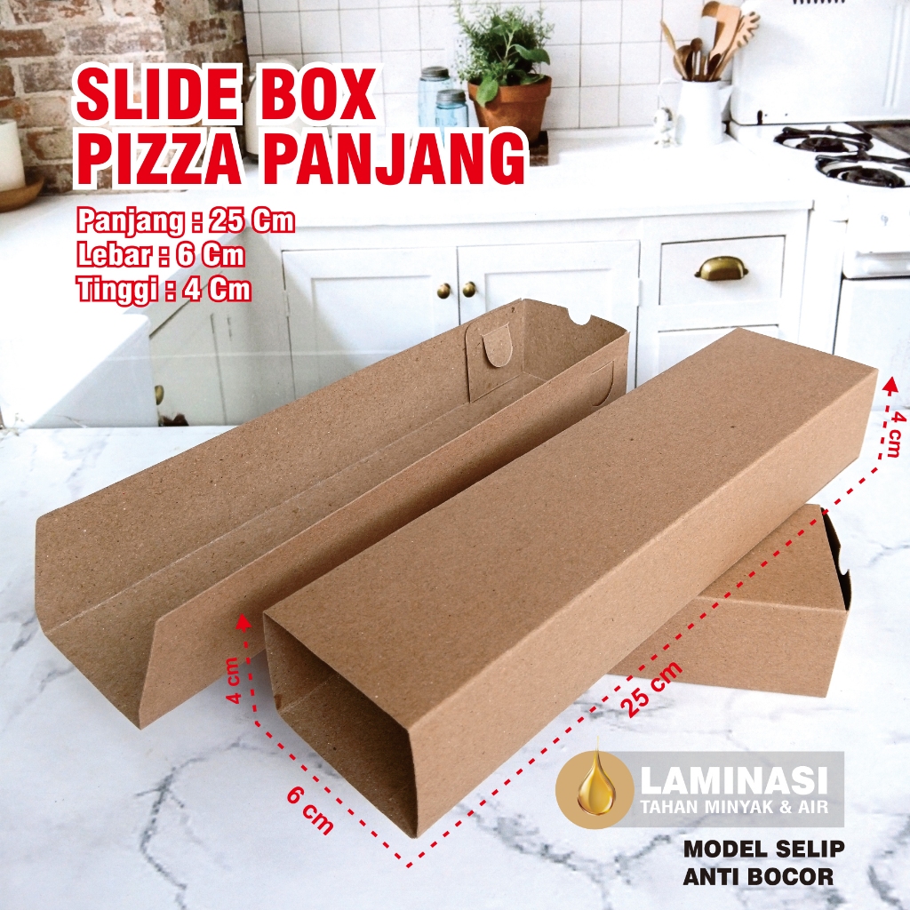 Box Pizza Panjang Slide 25x6x4cm Kraft PE Full Laminasi Foodgrade