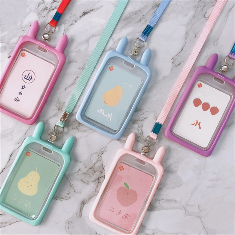 

ID Card Holder Gantungan Tali dan Case Name Tag Lanyard Motif Telinga Karet