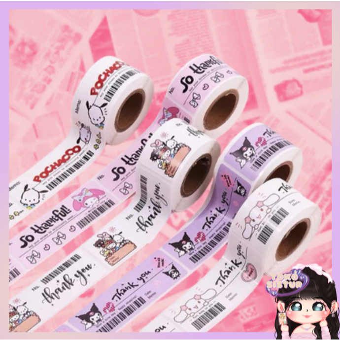 

[TS] (12PCS) STICKER ROLL LABEL THANKYOU SANRIO / STIKER KEMASAN PAKING CINNAMOROLL KUROMI MELODY PACKING MURAH