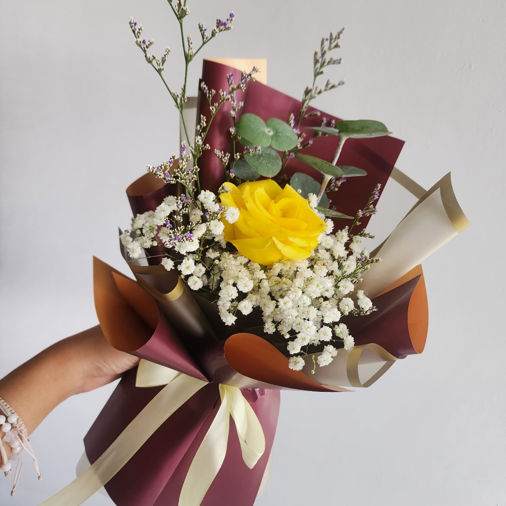 HER.FLORIST Fresh Flower Single Bouquet Rose/ Lily/ BUKET BUNGA MAWAR /LILI ASLI/ BUKET FRESH FLOWER