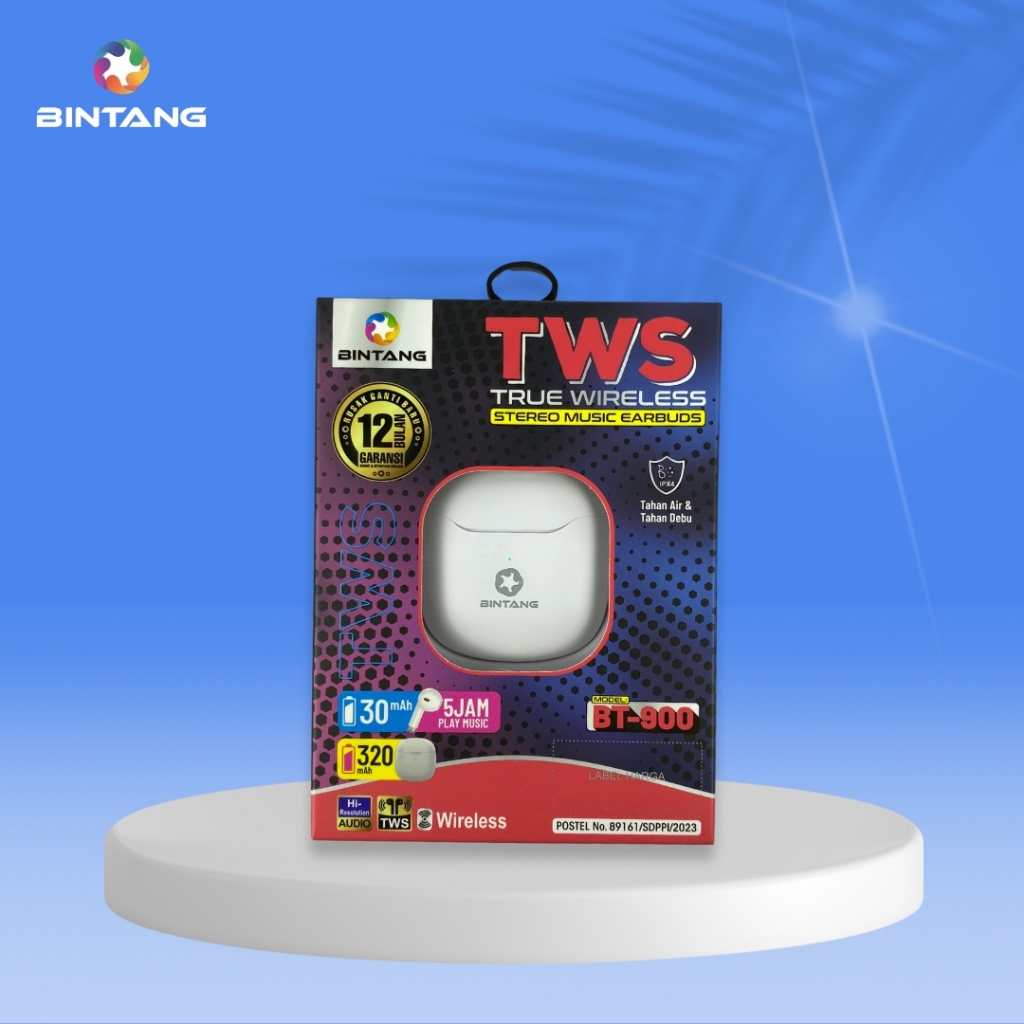 HEADSET EARPHONE BLUETOOTH TWS BINTANG BT-900