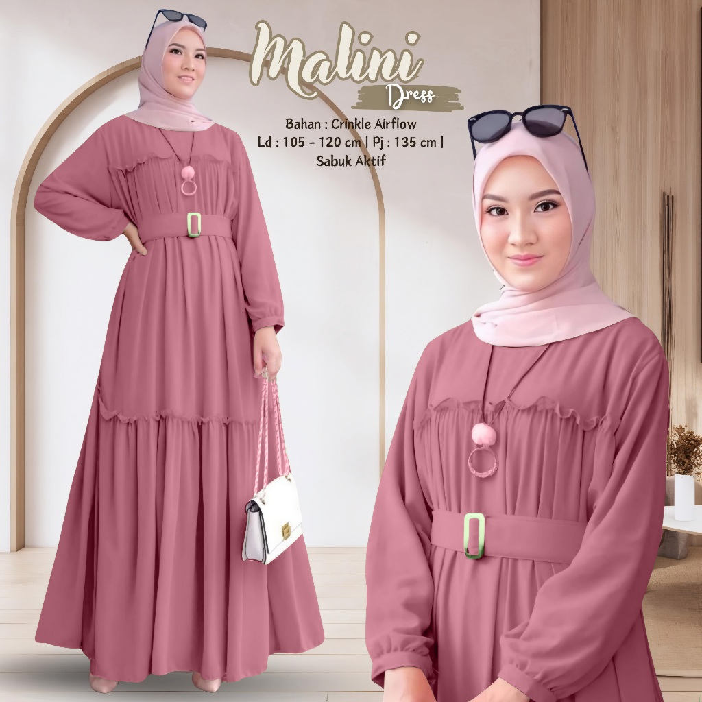 TERLARIS  GAMIS WANITA CRINKLE MALINI DRESS GAMIS WANITA UKURAN JUMBO LD 120