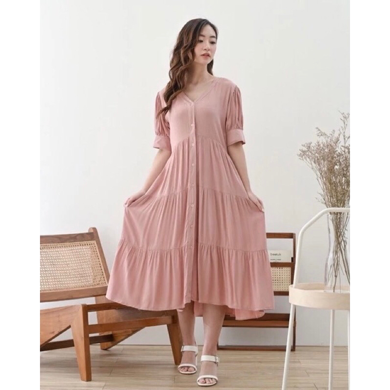 DRESS PINK WANITA DRESS PANJANG FREE SIZE DRESS SOFT PINK DRESS HIJAB DRESS PANTAI DRESS SANTAI DRES