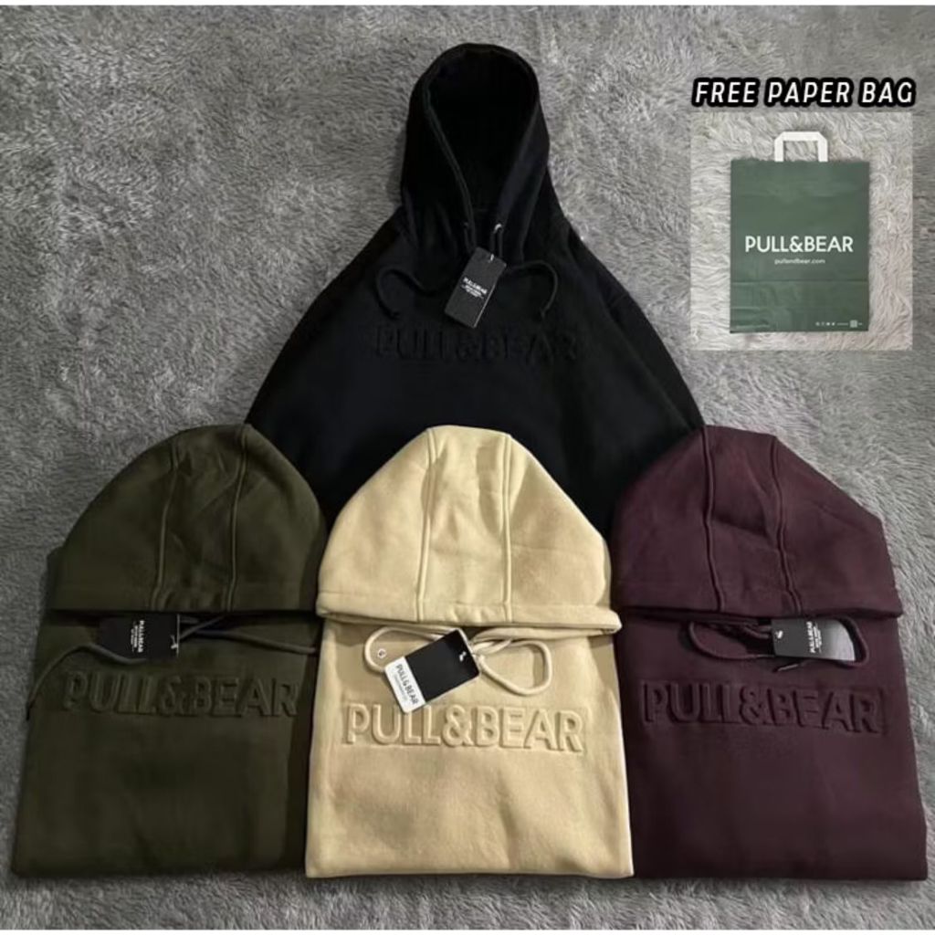 NEW Free Paper Bag Hoodie Sweater Pull & Bear Loreng & Emboss 3D Font Timbul // Jaket Pull & Bear