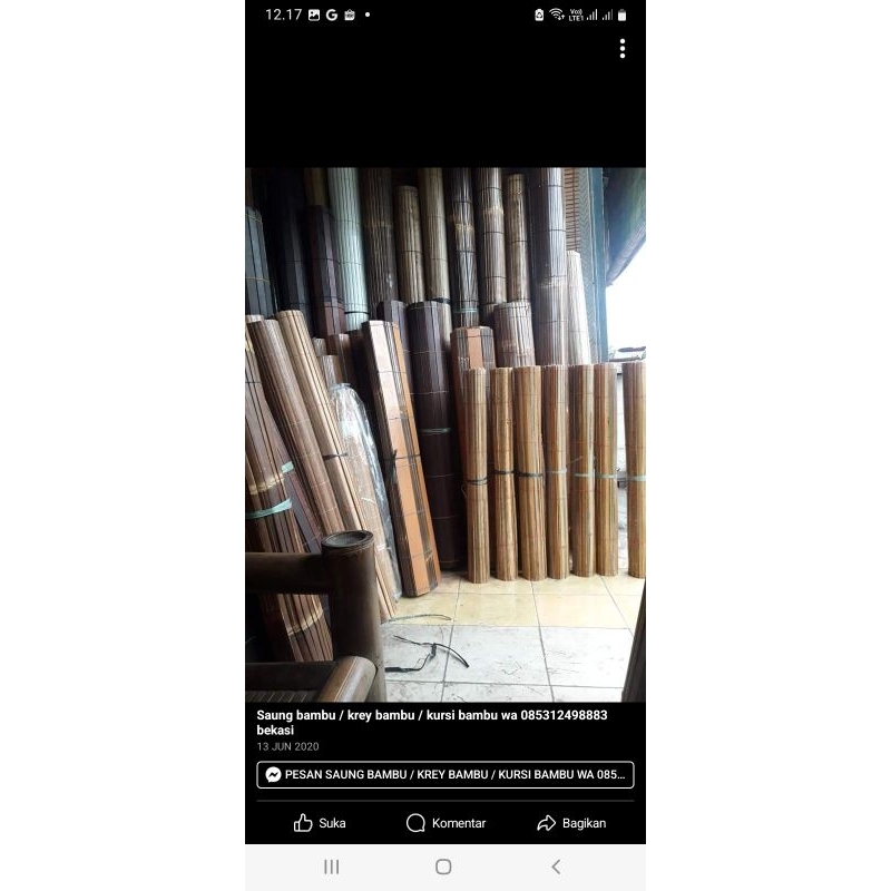 tirai krey bambu atau tirai bambu lidi halus  150cm x 300cm