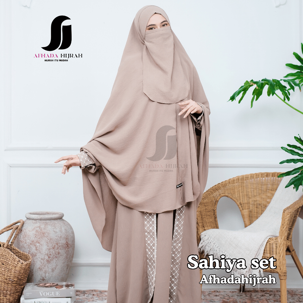 Afhadahijrah - Gamis jilbab cadar Sahiya Baju Syari Set Hijab Instan Free Niqab Terbaru
