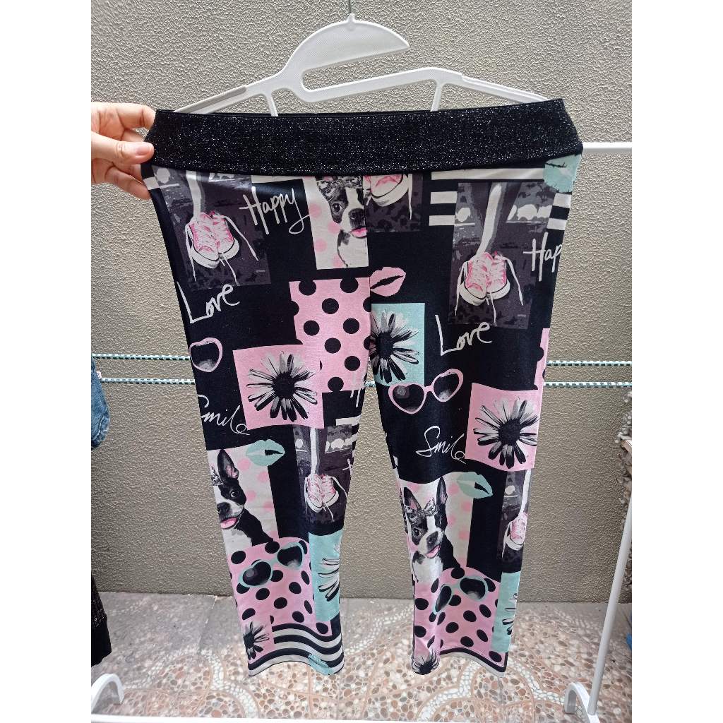 PRELOVED - JUSTICE legging bermotif warna hitam, pink, tosca Model 3/4