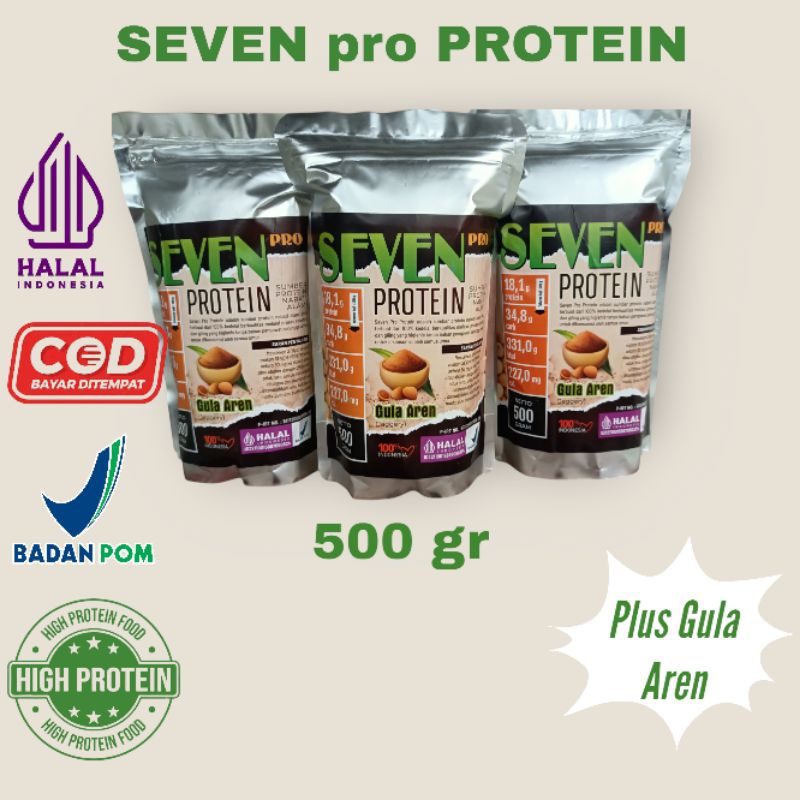 

SEVEN Pro PROTEIN Whey Protein Plain Bubuk Kedelai Plus Gula Aren 500 gr