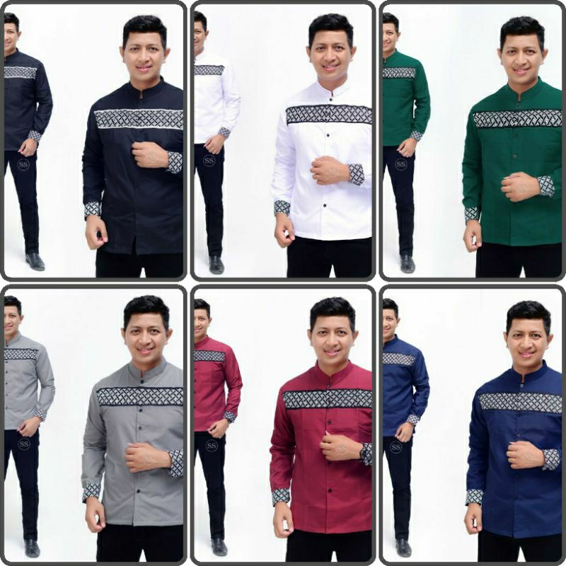 baju koko batik pria dewasa panjang kombinasi simple seragam motif kobata