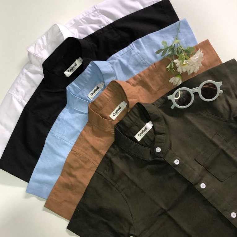 Crafted kemeja koko anak laki laki tangan pendek kerah sanghai