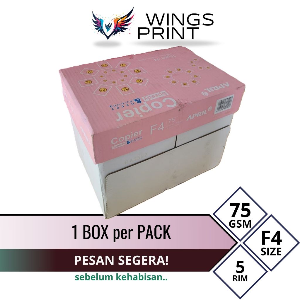 

Kertas Print HVS F4 April Copier 1 BOX 5 RIM | Wingsprint