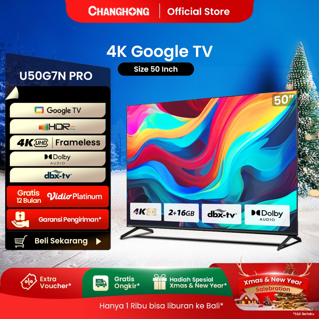 Google TV  Changhong 50 inch Smart TV 4K UHD-HDR10+DBX Dolby Audio Google Assistant  Netflix Youtube