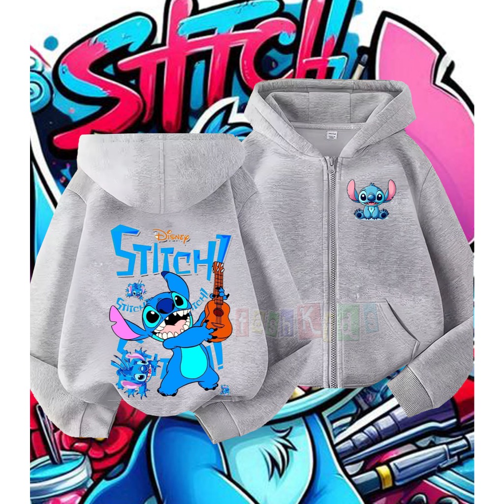 Hoodie Zipper Anak Stitch / Jaket Resleting Stitch FREE NAMA