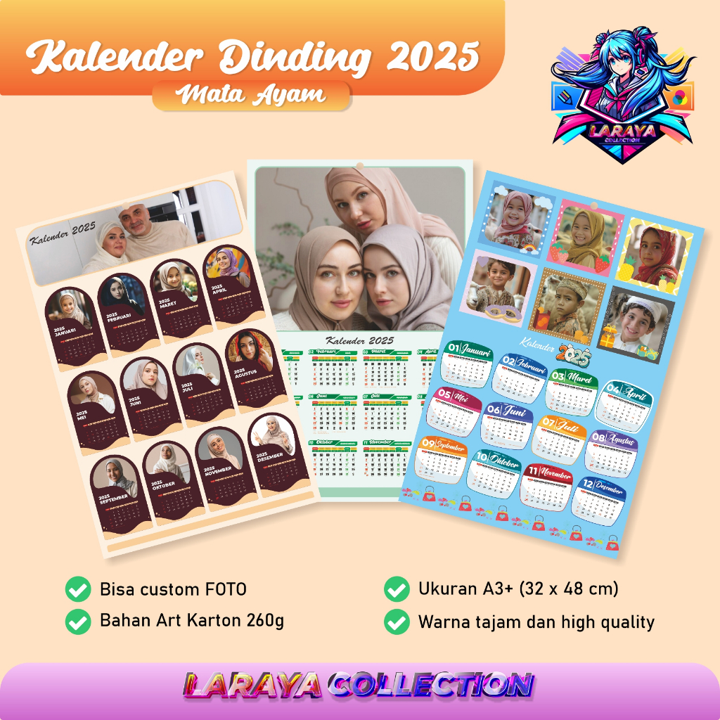 

Cetak Kalender Dinding 2026 Mata Ayam / Art Karton 260 / 1 Lembar / A3 / A3+ / Custom