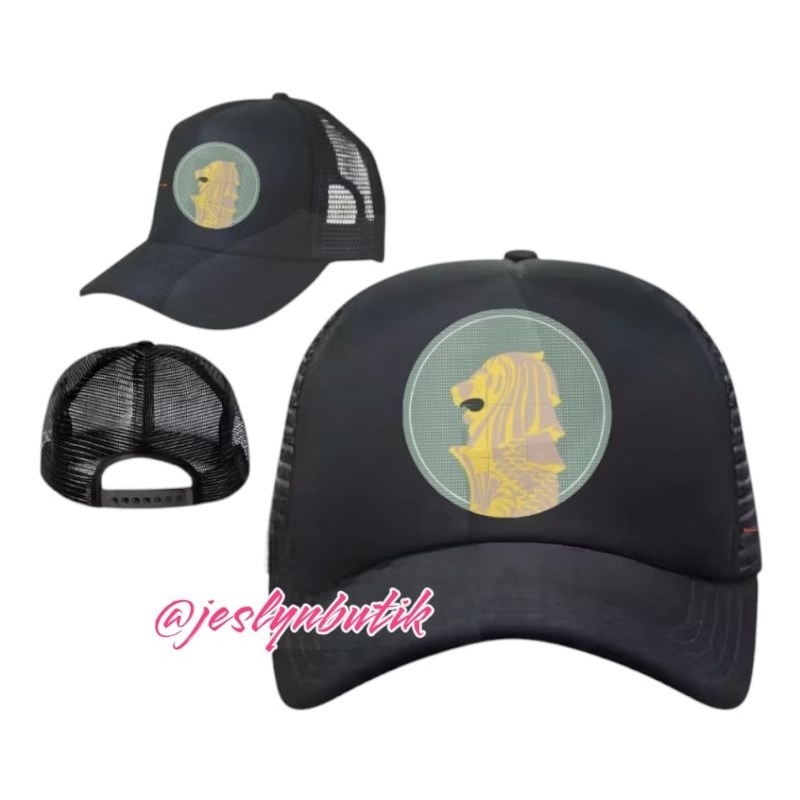 topi oleh oleh singa Topi motif koin singapore