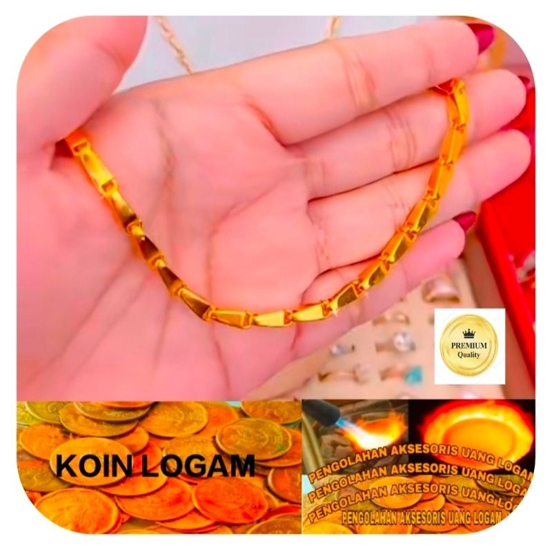 Gelang Padi Lapis Emas 24k Wanita Anti Karat Koin 91 Ori Tidak Luntur Rantai Motif Mewah Terbaru