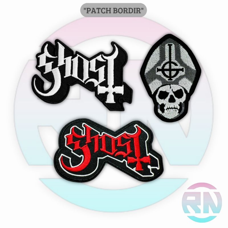 Emblem Patch Jahit Bordir Band GHOST Logo Iron Patch Bordir Aksesoris Emblem Band Bordir Patch Band 