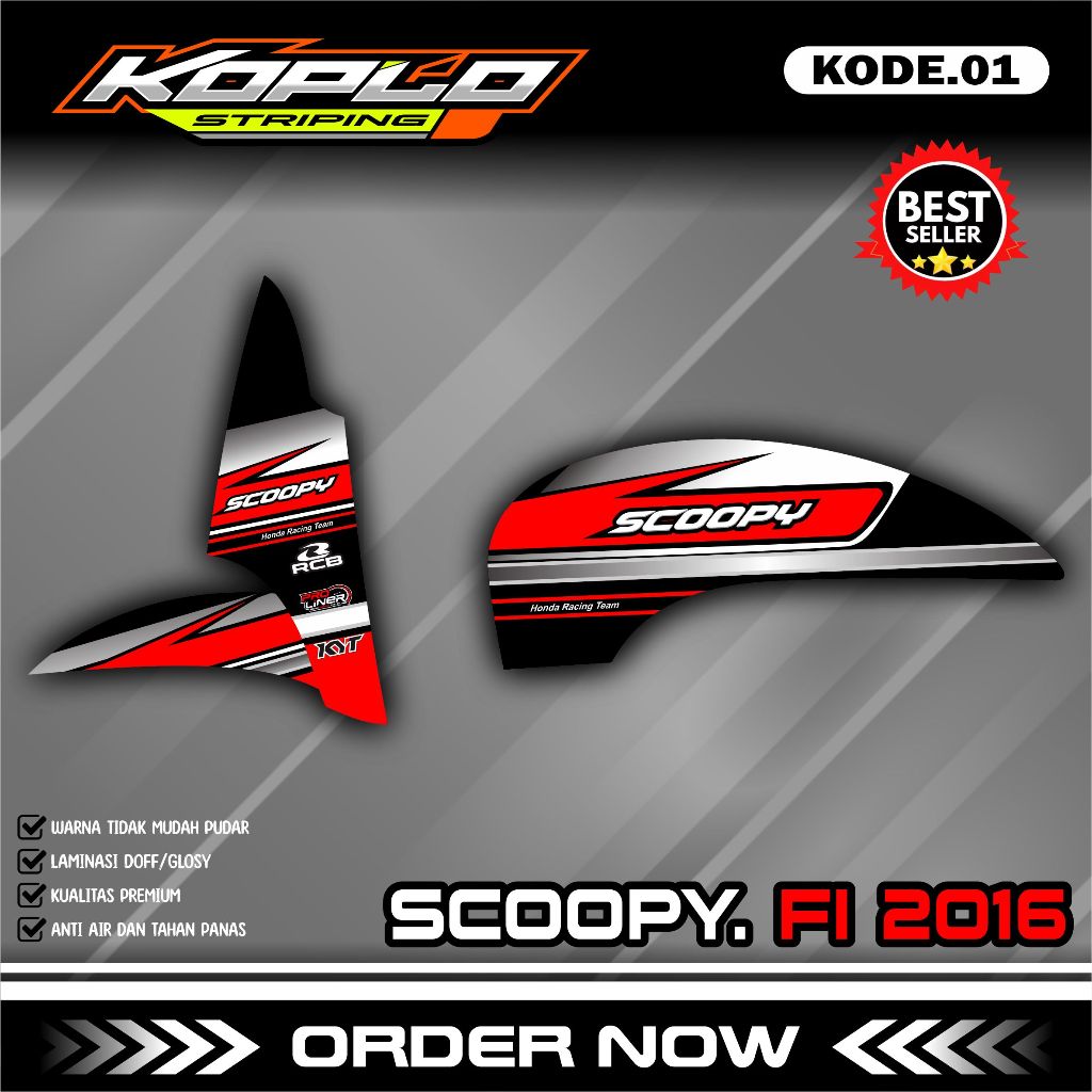 Striping Stiker Motor Scoopy Fi 2016 - Sticker Variasi List Simple Modifikasi Scoopy Fi KPL.01