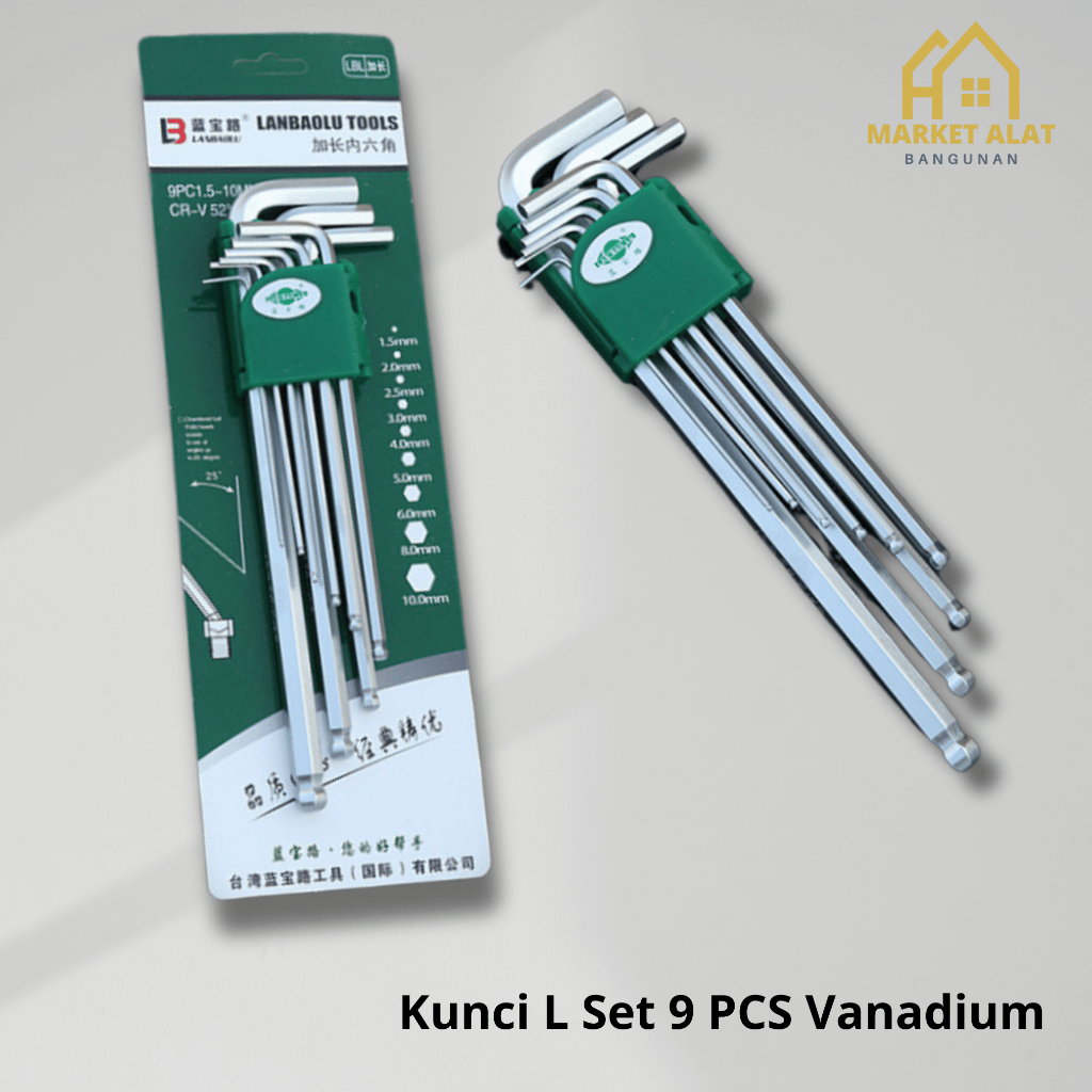 Kunci L Set Ballpoint 9 Pcs Vanadium / Hex Key Tools Chrome Vanadium Steel