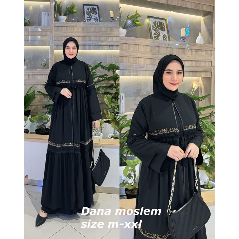 Gamis Abaya Turki Shilla Ready Putih dan Hitam Busui Kombinasi Renda Pita Berlian Cantik