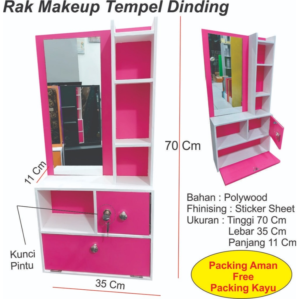 Rak Cermin Makeup Ukuran 70 x 35 Cm Rak Gantung Dinding