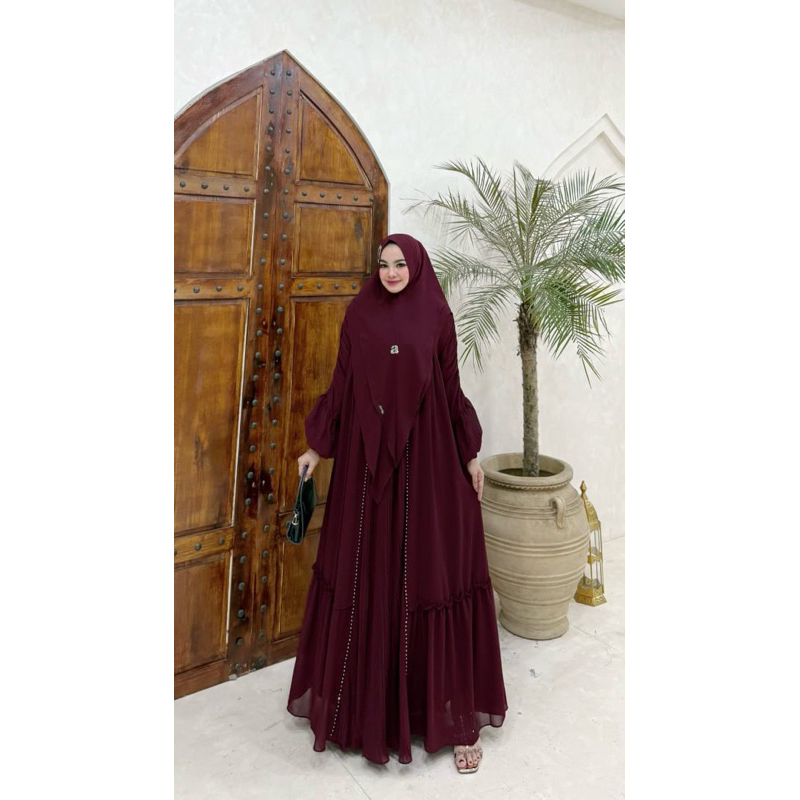 KARMILA SYAR'I SET BAHAN FULL CERUTY BABYDOLL IMPORT PAKAI PLISKET DEPAN DAN BELAKANG